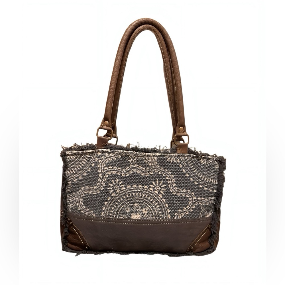 Myra Bag Navy, White & Brown leather Boho Shoulder Bag Tote